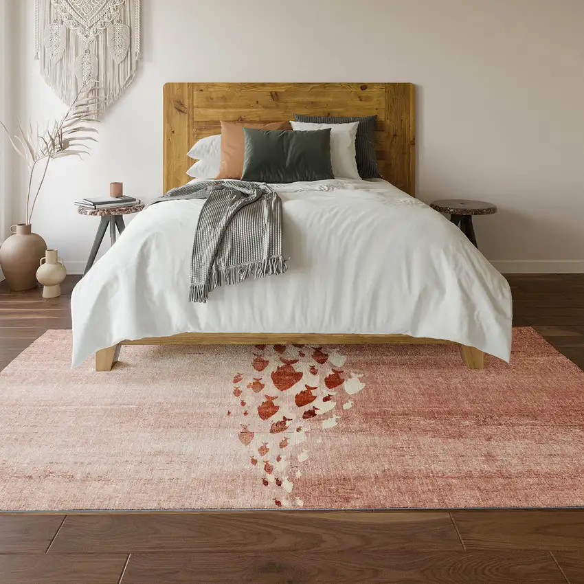 Terra Cotta And Ivory Nautical Washable Area Rug With UV Protection Photo 6