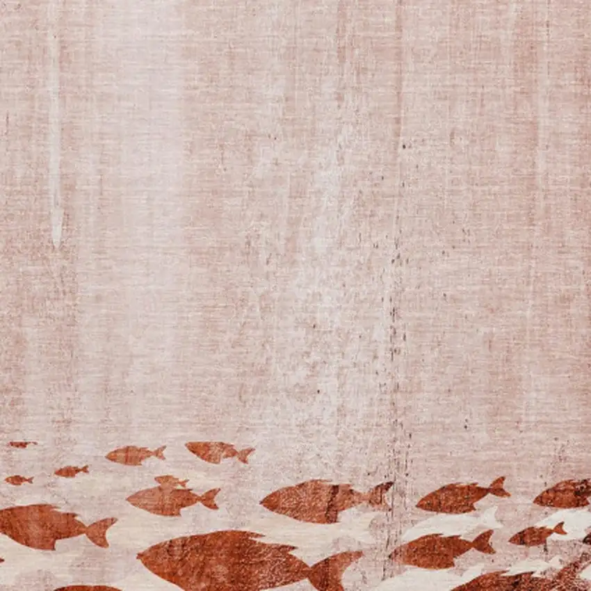 Terra Cotta And Ivory Nautical Washable Area Rug With UV Protection Photo 3