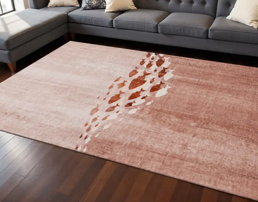 Terra Cotta And Ivory Nautical Washable Area Rug With UV Protection Photo 2