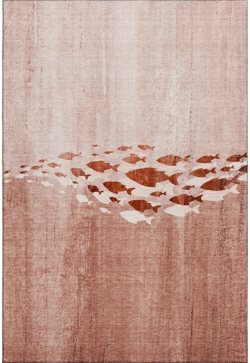 Terra Cotta And Ivory Nautical Washable Area Rug With UV Protection Photo 1