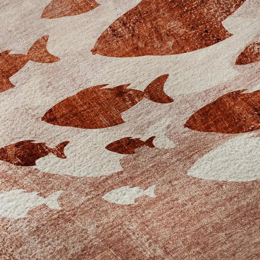 Terra Cotta And Ivory Nautical Washable Area Rug With UV Protection Photo 9