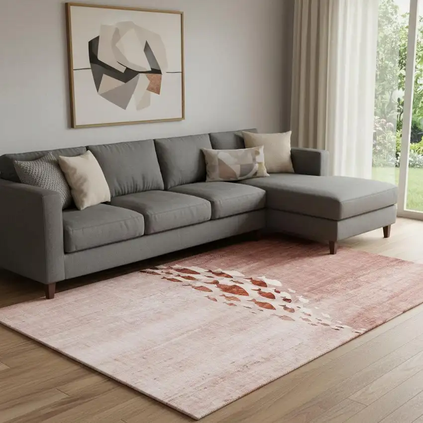 Terra Cotta And Ivory Nautical Washable Area Rug With UV Protection Photo 1