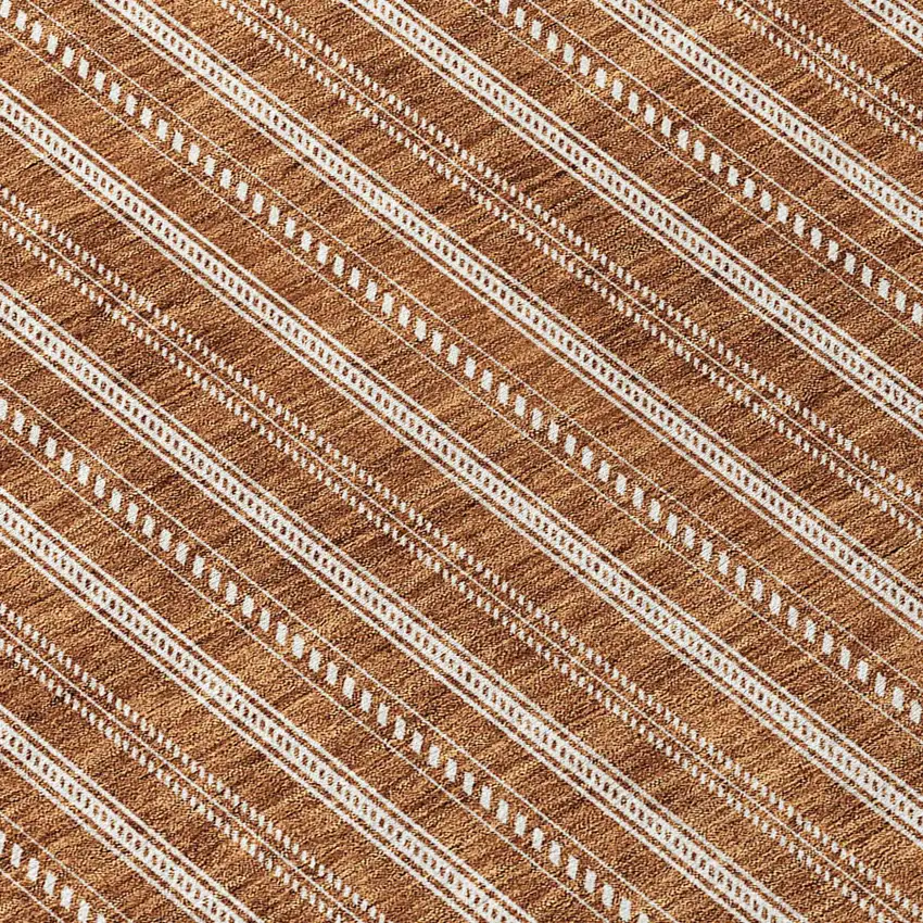 Terra Cotta And Ivory Striped Washable Indoor Outdoor Area Rug Photo 5
