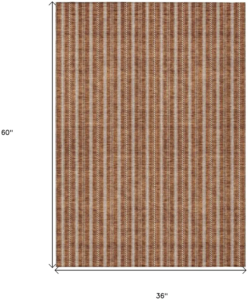 Terra Cotta And Ivory Striped Washable Indoor Outdoor Area Rug Photo 3