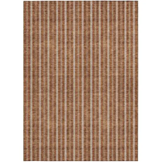 Terra Cotta And Ivory Striped Washable Indoor Outdoor Area Rug Photo 7