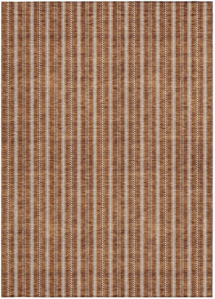 Terra Cotta And Ivory Striped Washable Indoor Outdoor Area Rug Photo 7