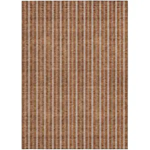 Photo of Terra Cotta And Ivory Striped Washable Indoor Outdoor Area Rug