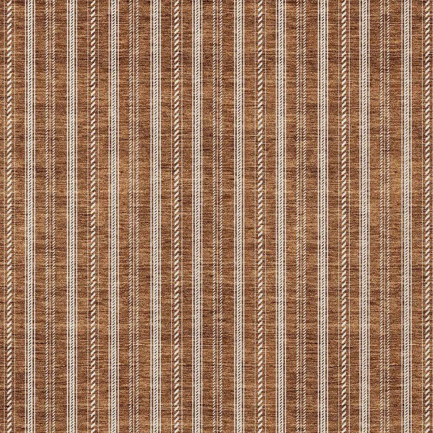 Terra Cotta And Ivory Striped Washable Indoor Outdoor Area Rug Photo 6
