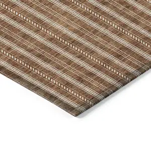Photo of Terra Cotta And Ivory Striped Washable Indoor Outdoor Area Rug