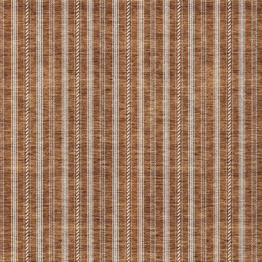 Terra Cotta And Ivory Striped Washable Indoor Outdoor Area Rug Photo 6