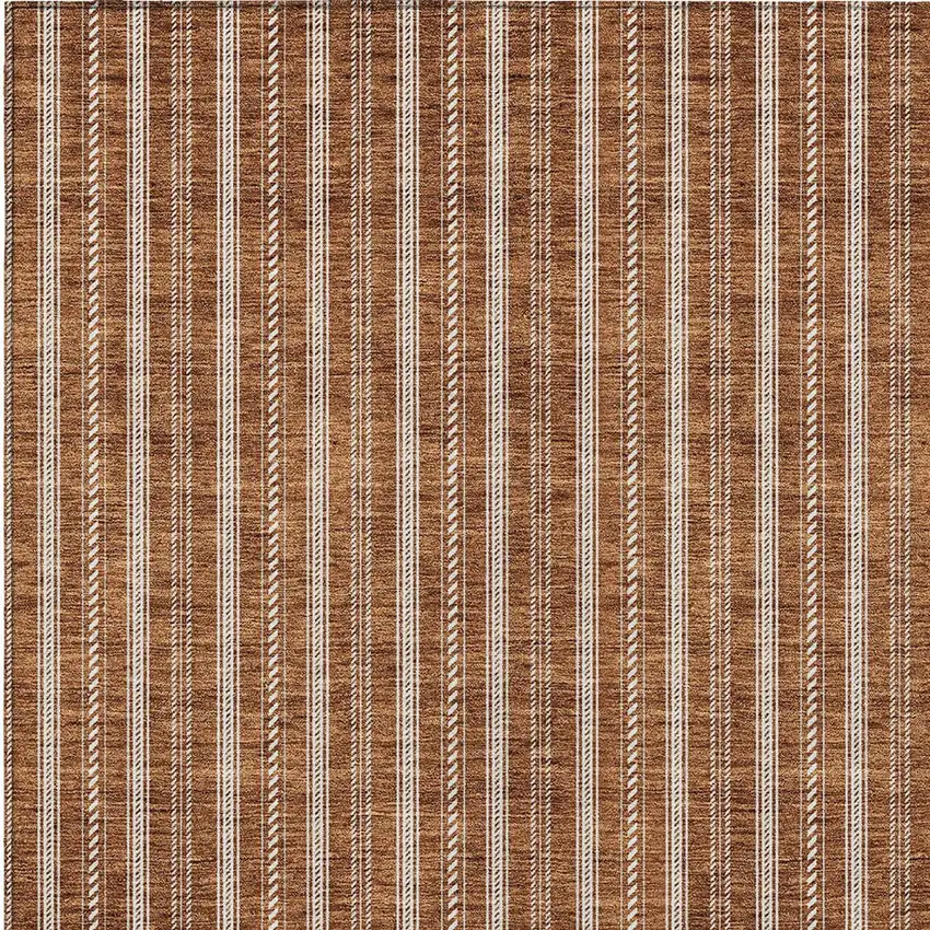 Terra Cotta And Ivory Striped Washable Indoor Outdoor Area Rug Photo 6