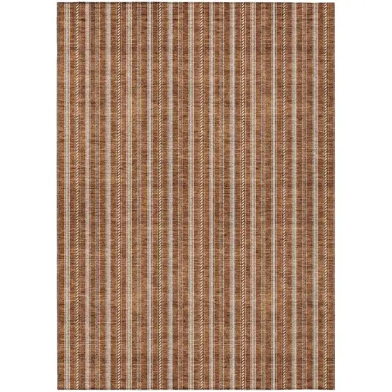 Terra Cotta And Ivory Striped Washable Indoor Outdoor Area Rug Photo 2
