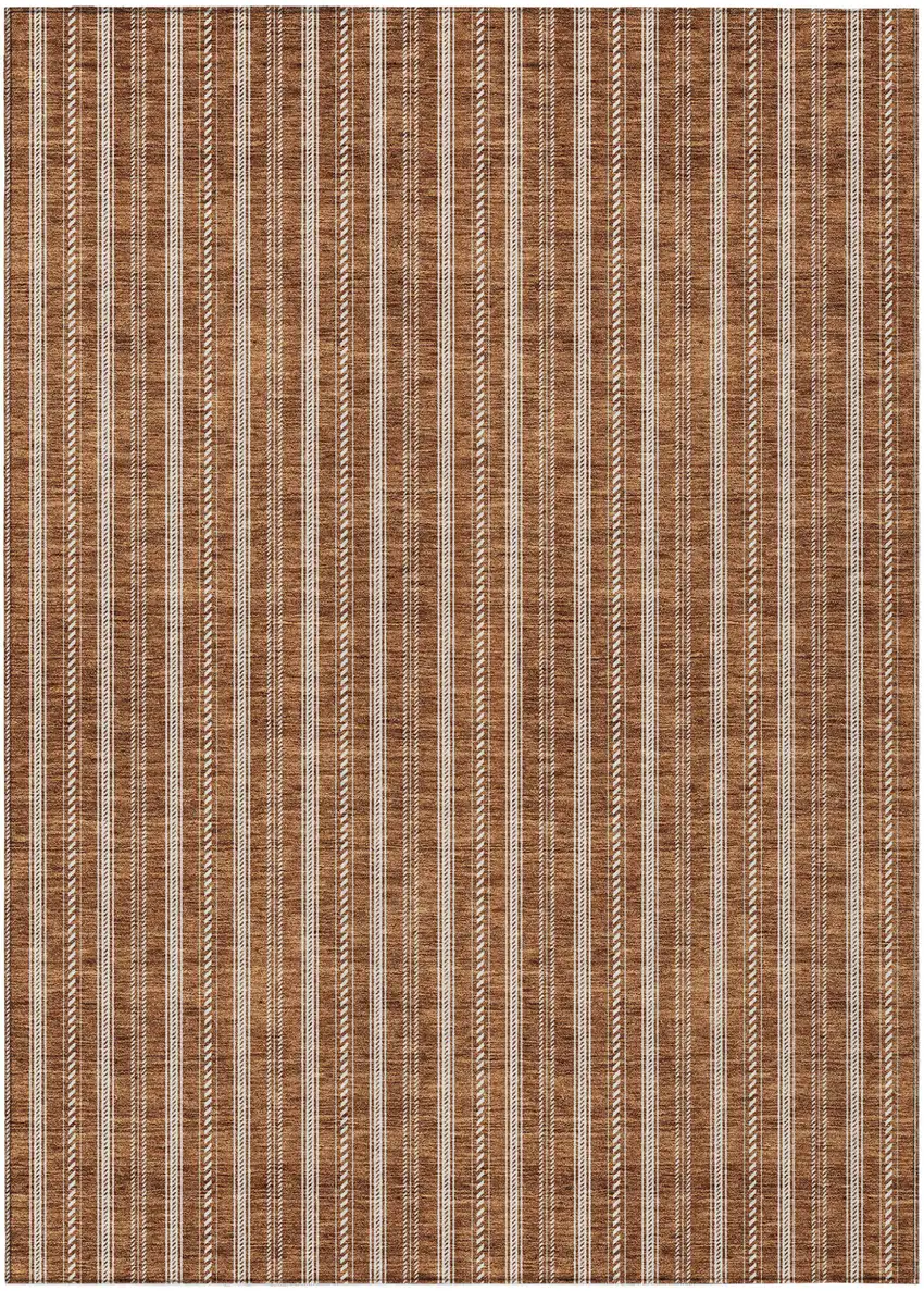 Terra Cotta And Ivory Striped Washable Indoor Outdoor Area Rug Photo 2