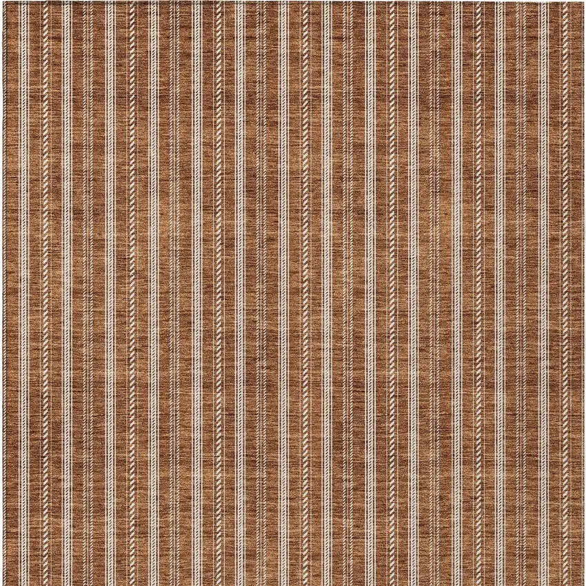 Terra Cotta And Ivory Striped Washable Indoor Outdoor Area Rug Photo 7