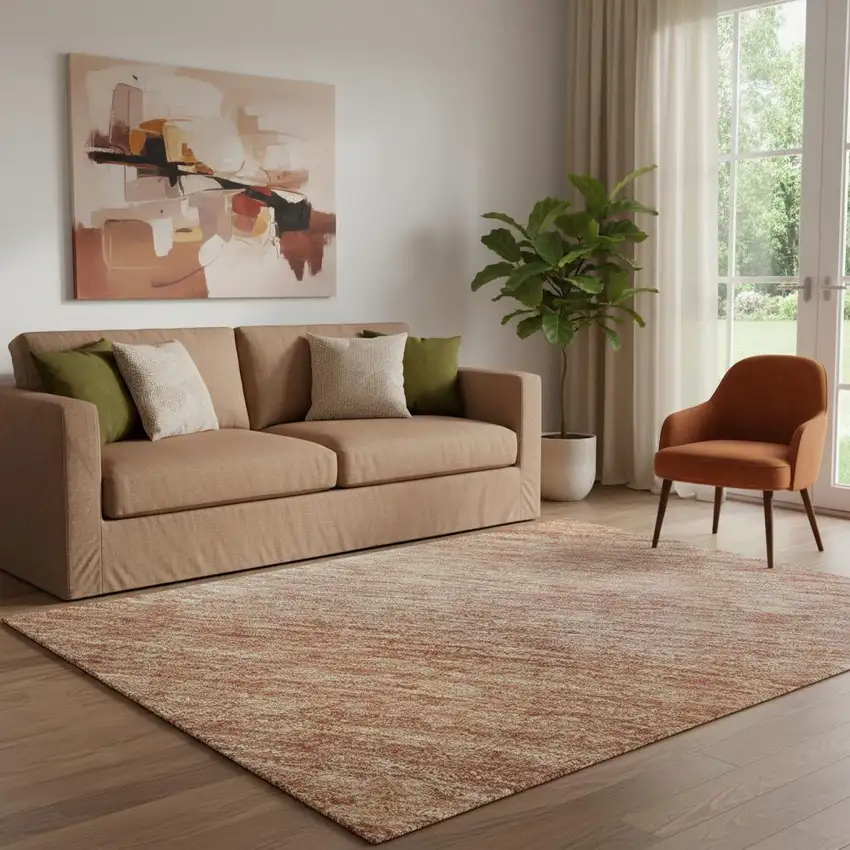 Terra Cotta And Peach Striped Washable Area Rug With UV Protection Photo 2