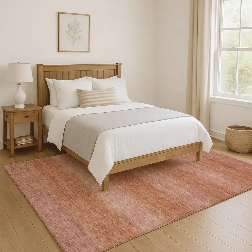 Terra Cotta And Peach Striped Washable Area Rug With UV Protection Photo 3