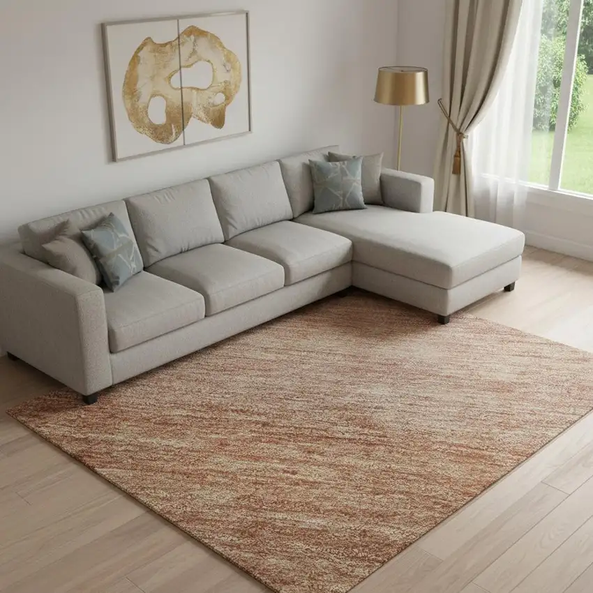 Terra Cotta And Peach Striped Washable Area Rug With UV Protection Photo 2