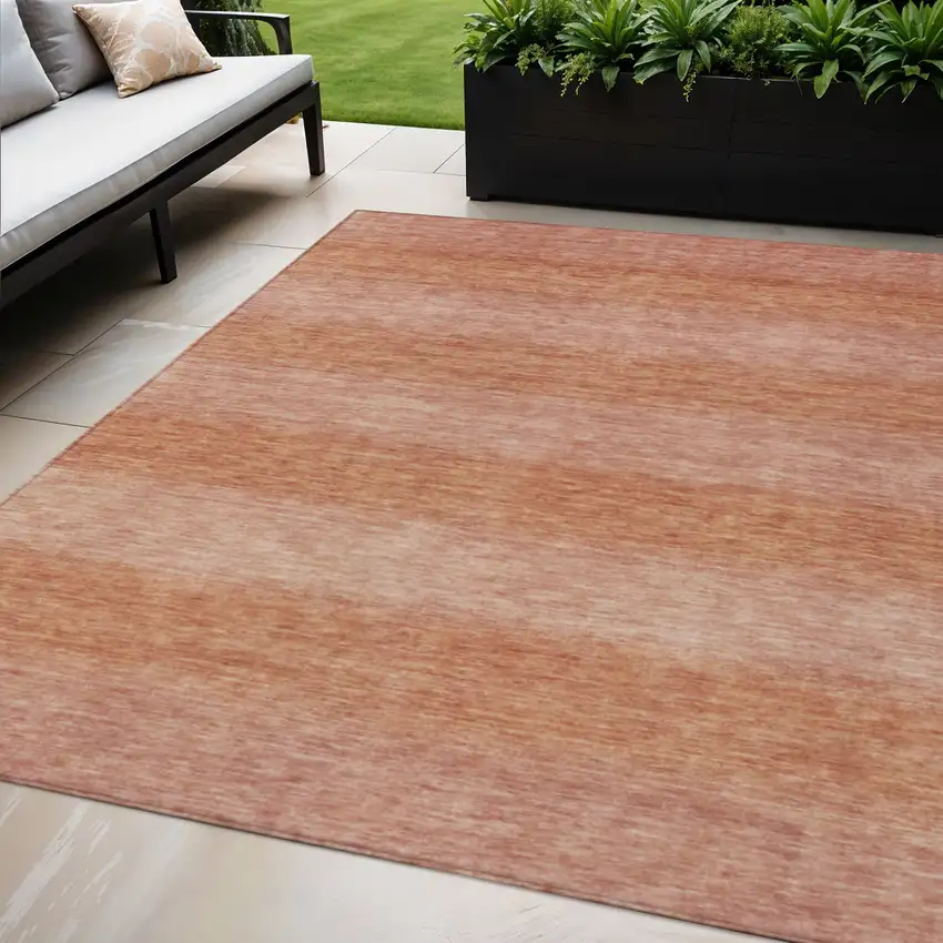 Terra Cotta And Peach Striped Washable Indoor Outdoor Area Rug Photo 3