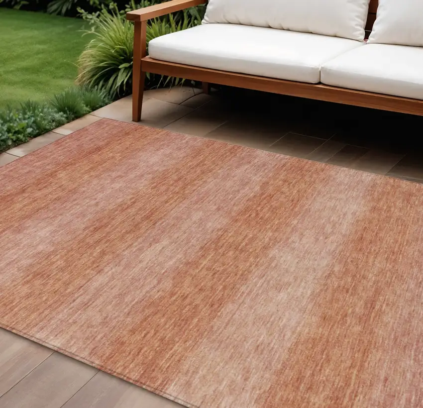 Terra Cotta And Peach Striped Washable Indoor Outdoor Area Rug Photo 2