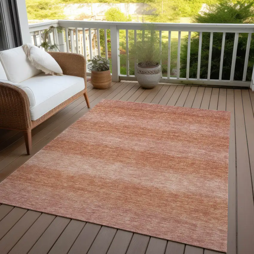 Terra Cotta And Peach Striped Washable Indoor Outdoor Area Rug Photo 7