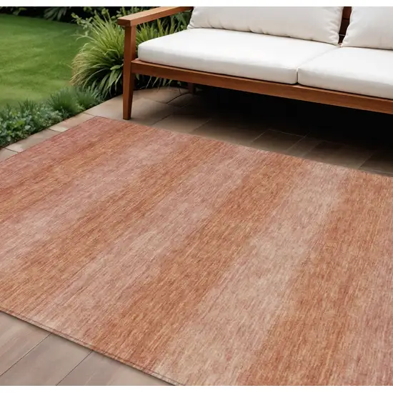 Terra Cotta And Peach Striped Washable Indoor Outdoor Area Rug Photo 2