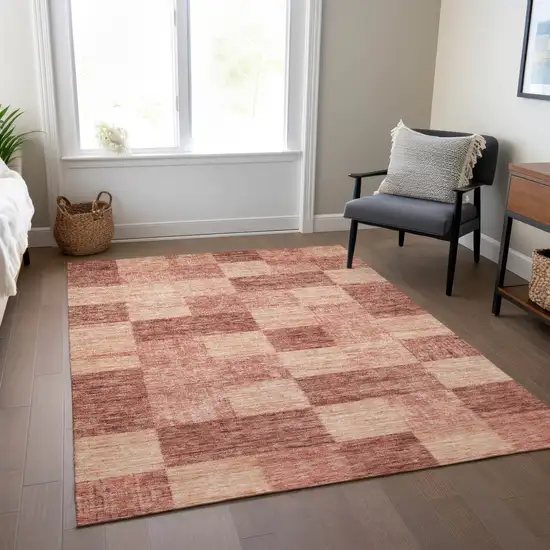 Terra Cotta And Pink Geometric Washable Indoor Outdoor Area Rug Photo 9