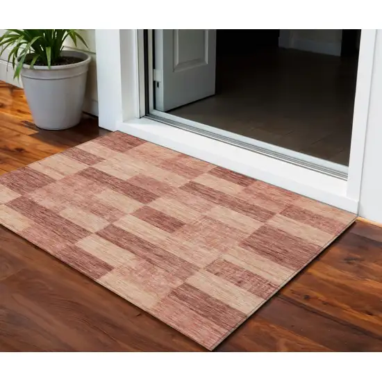 Terra Cotta And Pink Geometric Washable Indoor Outdoor Area Rug Photo 1