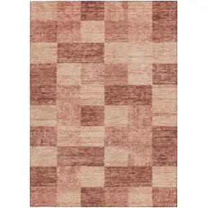Photo of Terra Cotta And Pink Geometric Washable Indoor Outdoor Area Rug