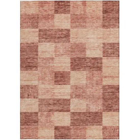 Terra Cotta And Pink Geometric Washable Indoor Outdoor Area Rug Photo 6