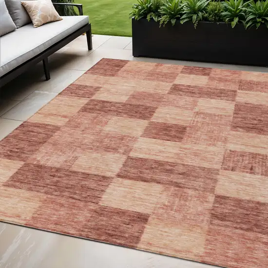 Terra Cotta And Pink Geometric Washable Indoor Outdoor Area Rug Photo 1