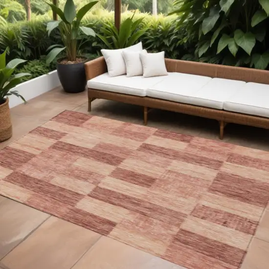 Terra Cotta And Pink Geometric Washable Indoor Outdoor Area Rug Photo 1