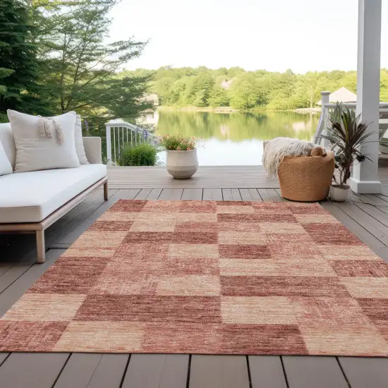 Terra Cotta And Pink Geometric Washable Indoor Outdoor Area Rug Photo 7
