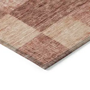 Photo of Terra Cotta And Pink Geometric Washable Indoor Outdoor Area Rug