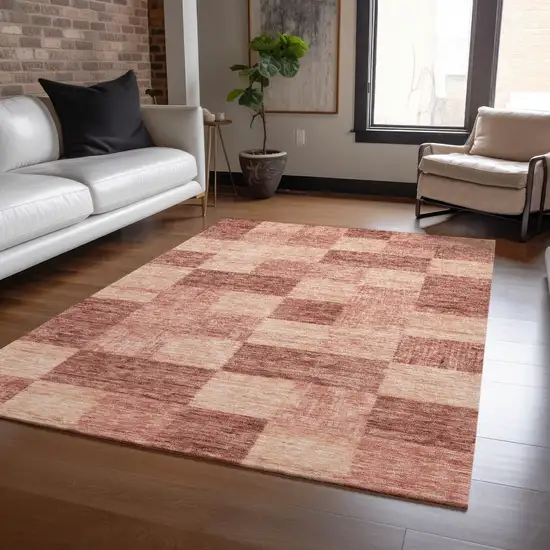 Terra Cotta And Pink Geometric Washable Indoor Outdoor Area Rug Photo 8