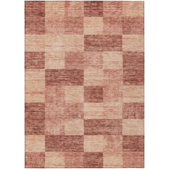 Terra Cotta And Pink Geometric Washable Indoor Outdoor Area Rug Photo 2