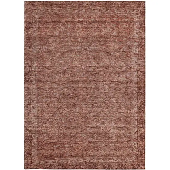 Terra Cotta And Rust Floral Washable Indoor Outdoor Area Rug Photo 3