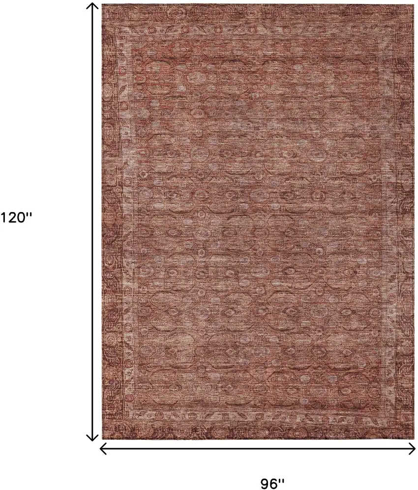 Terra Cotta And Rust Floral Washable Indoor Outdoor Area Rug Photo 9