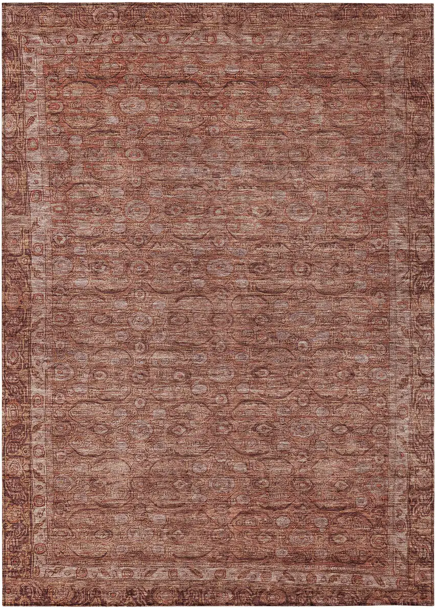Terra Cotta And Rust Floral Washable Indoor Outdoor Area Rug Photo 1