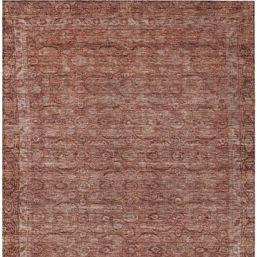 Terra Cotta And Rust Floral Washable Indoor Outdoor Area Rug Photo 4