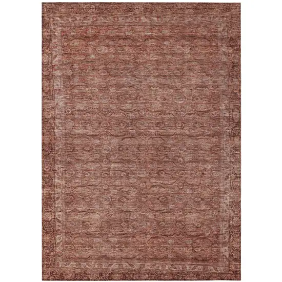 Terra Cotta And Rust Floral Washable Indoor Outdoor Area Rug Photo 2
