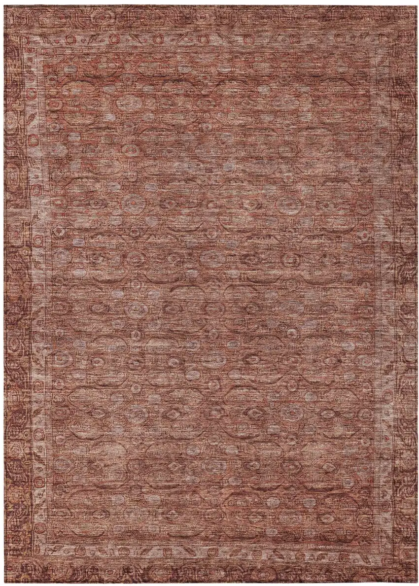 Terra Cotta And Rust Floral Washable Indoor Outdoor Area Rug Photo 2