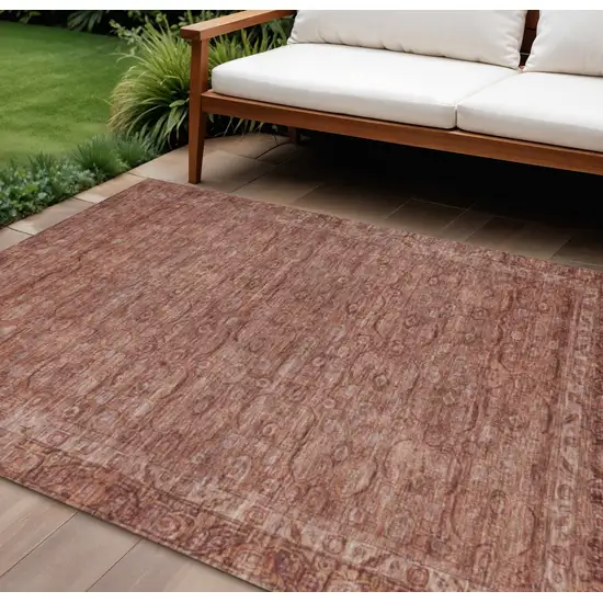 Terra Cotta And Rust Floral Washable Indoor Outdoor Area Rug Photo 1