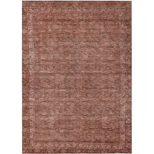 Photo of Terra Cotta And Rust Floral Washable Indoor Outdoor Area Rug
