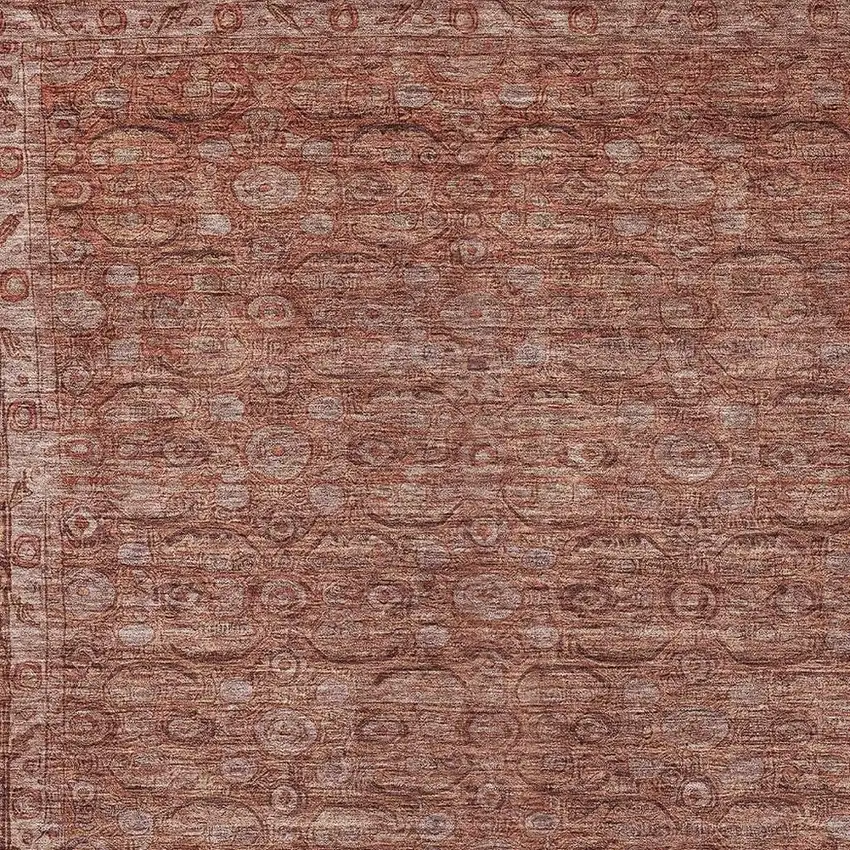 Terra Cotta And Rust Floral Washable Indoor Outdoor Area Rug Photo 3