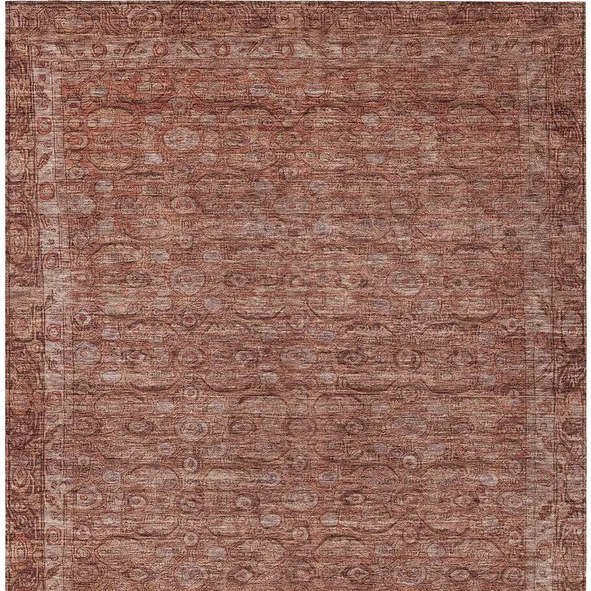 Terra Cotta And Rust Floral Washable Indoor Outdoor Area Rug Photo 7