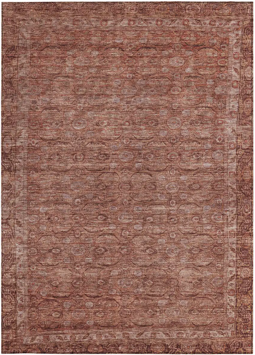 Terra Cotta And Rust Floral Washable Indoor Outdoor Area Rug Photo 3