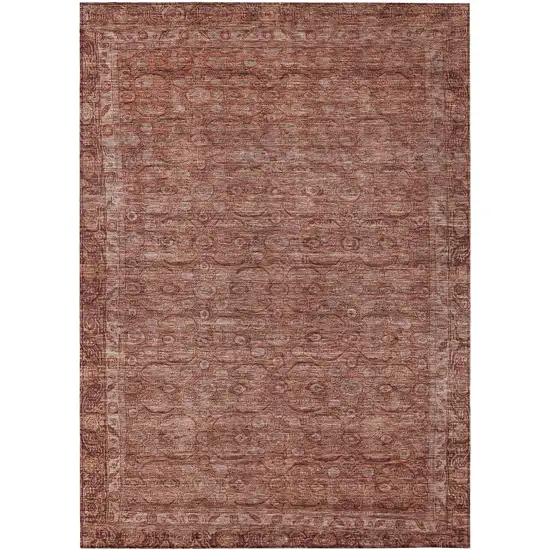 Terra Cotta And Rust Floral Washable Indoor Outdoor Area Rug Photo 1