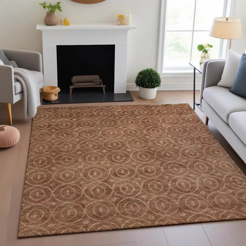 Terra Cotta And Rust Geometric Washable Area Rug With UV Protection Photo 5