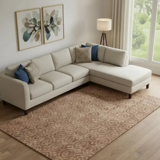 Terra Cotta And Rust Geometric Washable Area Rug With UV Protection Photo 2