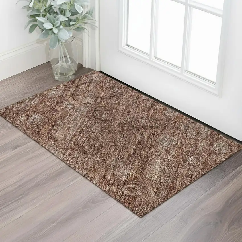 Terra Cotta And Rust Oriental Washable Area Rug With UV Protection Photo 2